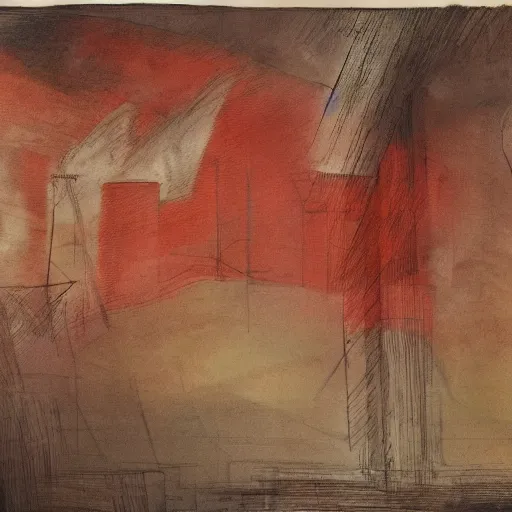 Image similar to a panting about victorian society, drawn in abstract with warm colors, with lines drawn straight with penned ink