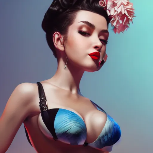 Image similar to hyperrealistic pinup | digital painting | trending on artstation | portrait | clean | illustration | dressed | unreal engine 5 | 8 k resolution | by hajime soryama