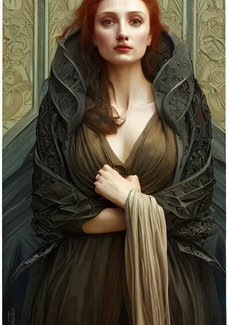 Image similar to sansa gessica chastain, intricate, elegant, highly detailed, digital painting, artstation, concept art, smooth, sharp focus, illustration, art by artgerm and greg rutkowski and alphonse mucha and william - adolphe bouguereau