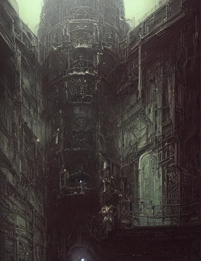 Image similar to detailed portrait, intricate complexity, by greg rutkowski, ross tran, conrad roset, takato yomamoto, ilya kuvshinov huge gothic crematorium on desert planet, elevator, side ramp entrance ambulance smoke dead bodies, guards intricate, painting by lucian freud and mark brooks, bruce pennington, dark colors, neon, death, guards, nice style culture