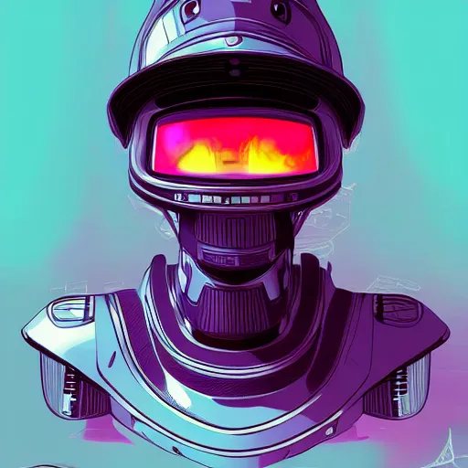 Image similar to a half robot cat wearing a hat, outrun, vaporware, shaded flat illustration, digital art, trending on artstation, highly detailed, fine detail, intricate