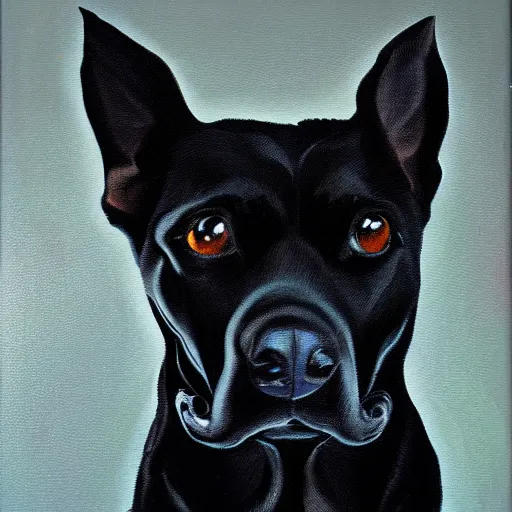 Prompt: modern stylized oil painting of retarded black dog, dramatic lighting