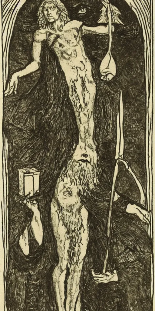 Image similar to the hermit tarot card by austin osman spare