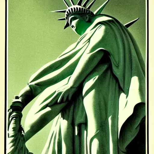 Image similar to lady liberty kissing the green giant