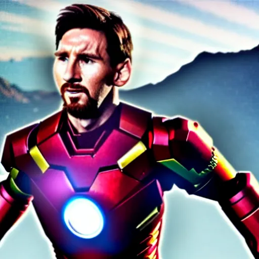 Image similar to film still of Lionel Messi as Ironman in the Avengers