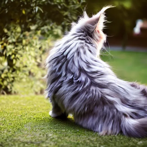 Prompt: Maine coon cat huge fluffy tail side view eyebleach pixiv bokeh high quality 8k award winning photograph