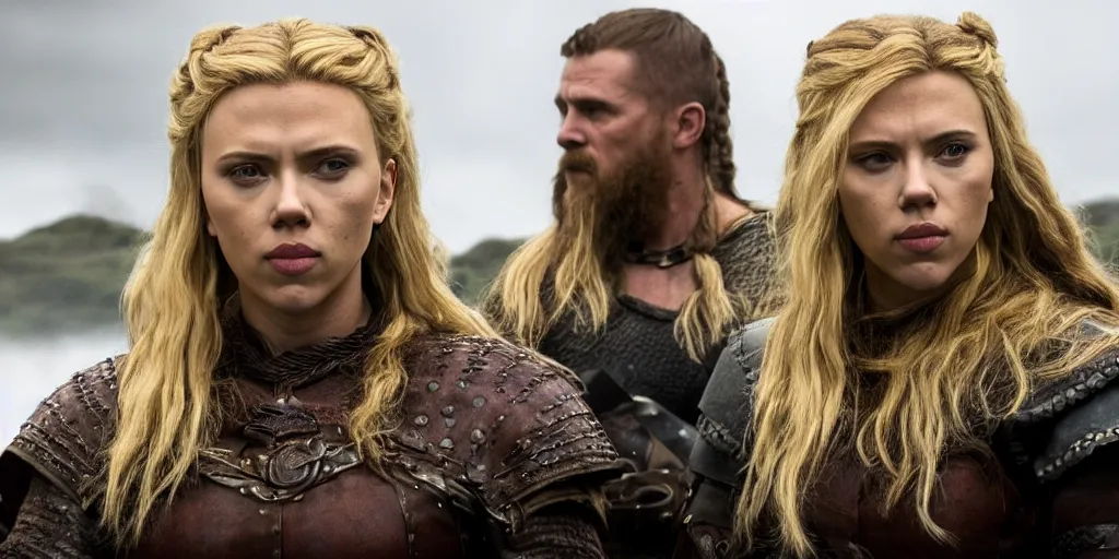 Prompt: Scarlett Johansson playing a shield maiden in the TV series Vikings