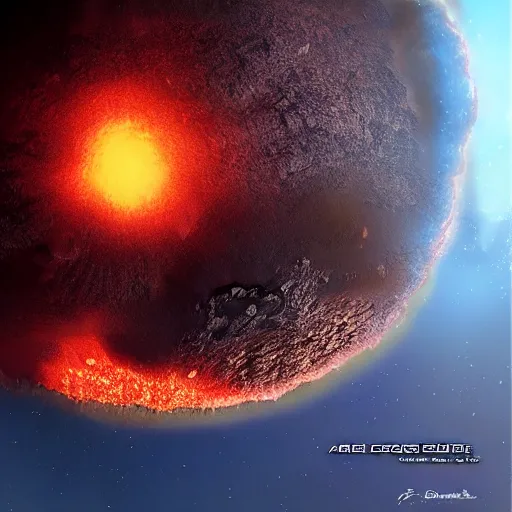 Image similar to a volcanic planet as seen from orbit concept art by Doug Chiang, cinematic, realistic painting, high definition, very detailed, extremely high detail, photo realistic, concept art, the Mandalorian concept art style