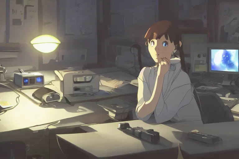 Image similar to a nerdy caracal is programming at a computer in a room full of gadgets, by makoto shinkai and ghibli studio, dramatic lighting, highly detailed, incredible quality, trending on artstation