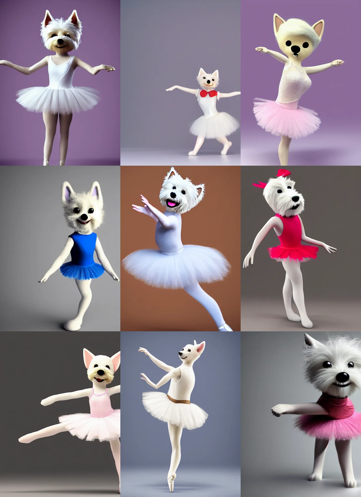 Prompt: an elegant anthropomorphic anthropomorphic westie ballerina, smooth, 4 k