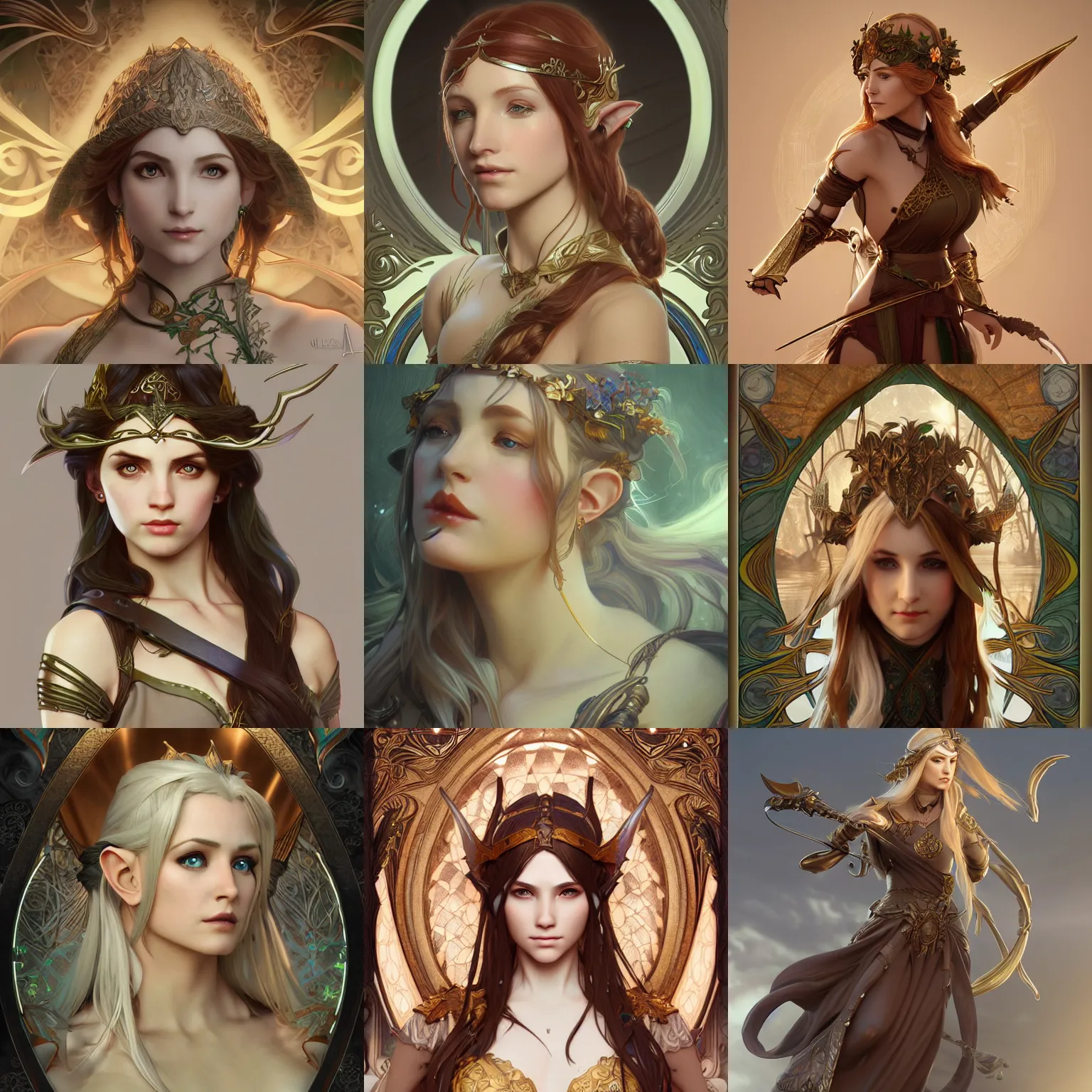 Prompt: attractive female elvish fantasy warrior, as seen on artgerm, octane render, in the style of alphonse mucha, ultra realistic, highly detailed, 8 k