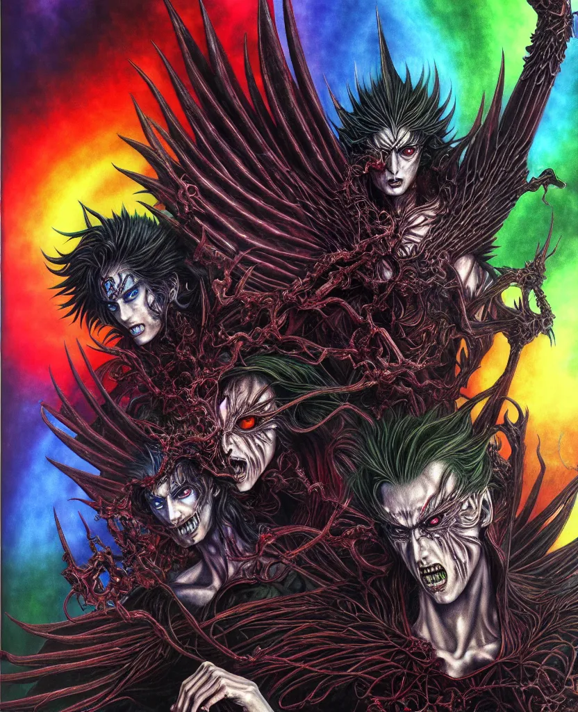 Prompt: realistic detailed image of ultra wrathful rainbow devilman, depth perception, depth of field, action horror by ayami kojima, katsuya terada, neo - gothic, gothic, part by akemi takada and yoshitaka amano. art by evelyn de morgan, masterpiece