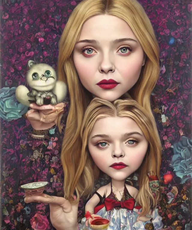 Image similar to portrait of Chloe Moretz in wonderland, lowbrow painting by Mark Ryden