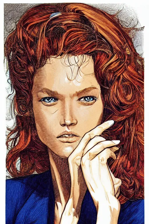 Image similar to portrait fashion model artwork by jean giraud