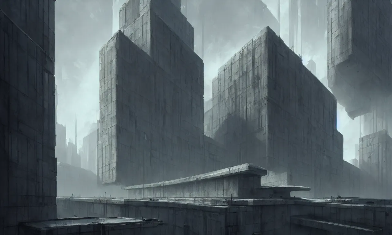 Image similar to brutalist architecture, raphael lacoste, eddie mendoza, alex ross, concept art, matte painting, highly detailed, rule of thirds, dynamic lighting, cinematic, detailed, denoised, centerd