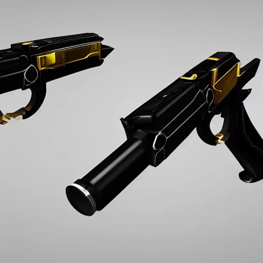 Prompt: a black and gold hand cannon, hard surface, concept art, artstation, 4k, futuristic