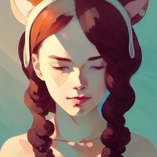 Prompt: beautiful artistic - wave highly detailed portrait female, with cat ears, long red hair, by atey ghailan, by greg rutkowski, by greg tocchini, by james gilleard, by joe fenton, by kaethe butcher, dynamic lighting, gradient light blue, brown, blonde cream and white color scheme, grunge aesthetic