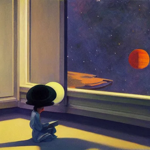 Prompt: Liminal space in outer space Pop-up book, by Edward Hopper!!!