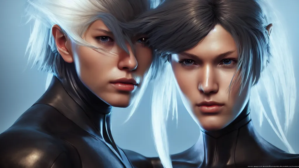 Image similar to portrait, single, raiden from metal gear, bikini, body and torso, pixar and disney animation, sharp, rendered in unreal engine 5, highly detailed, digital painting, concept art, smooth, sharp focus, wallpaper, splash art, dramatic lighting, art by artgerm and greg rutkowski and bo chen and jin xiaodi