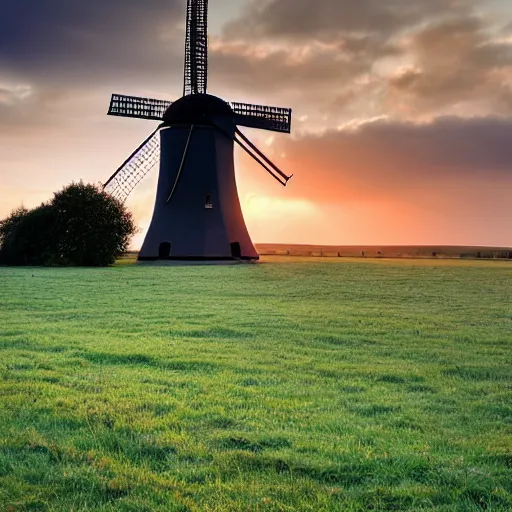 Prompt: Chesterton Windmill in the sunset with sunrays shining through it's sails