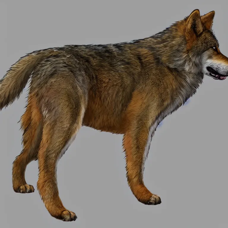 Prompt: professional full - body digital art of the entire side view of a slightly fluffy light tan tibetan wolf with light brown accents, hd, highly detailed, high quality, wild, nature