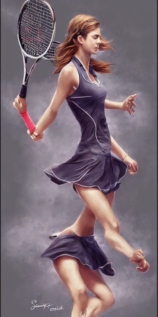 Prompt: a beautiful young elegant girl playing tennis, with a close-up of the upper body in the style of stefan kostic, realistic, sharp focus, 8k high definition, insanely detailed, intricate, elegant, art by stanley lau and artgerm