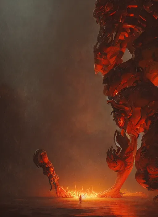 Image similar to a photorealistic dramatic hyperrealistic render of a fire golem by wlop, greg rutkowski, alphonse mucha, beautiful dynamic dramatic dark moody lighting, shadows, cinematic atmosphere, artstation, concept design art, octane render, 8 k