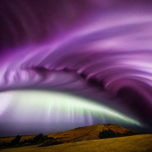 Image similar to amazing photo of a purple tornado in the sky by marc adamus, beautiful dramatic lighting