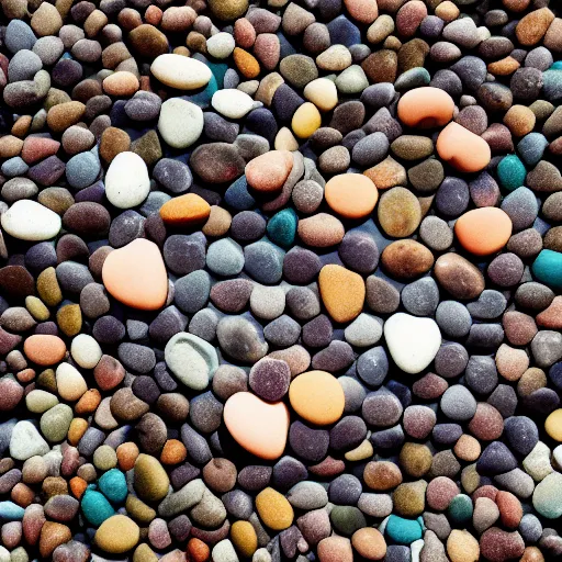 Prompt: A beach of heart shaped pebbles, award winning photography. 4K.