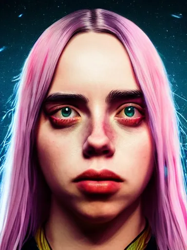 Image similar to Billie Eilish as the empress of tomorrow, ultra realistic, Artstation, 8K resolution, 3D HDR, epic design