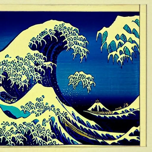 Image similar to “ white cliffs of dover in the style of a woodblock print by the japanese ukiyo - e artist hokusai ”