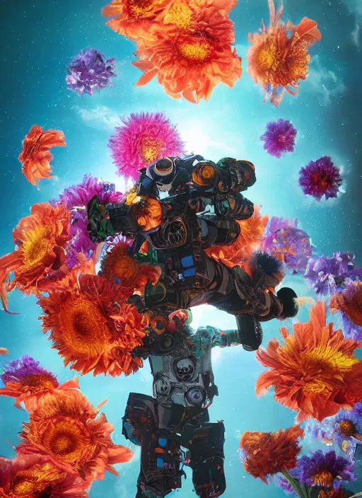 Prompt: An epic fantastic realism comic book style painting of the most beautiful flowers launched into space, bouquets, orbital,fisheye lens, unreal 5, DAZ, hyperrealistic, octane render, dynamic lighting