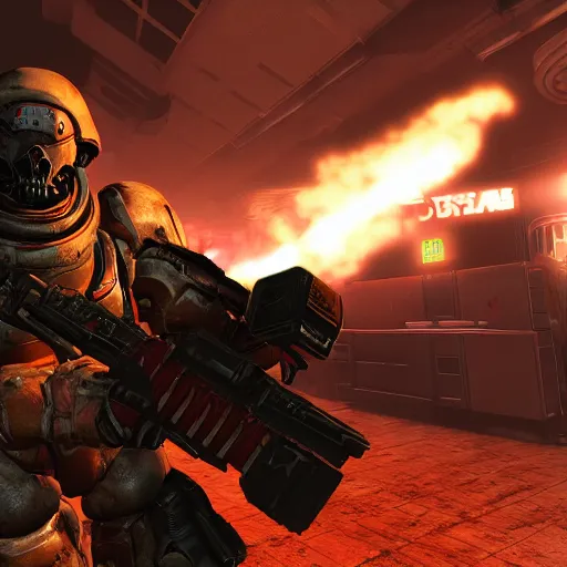 Image similar to doom slayer as american soldier, photography