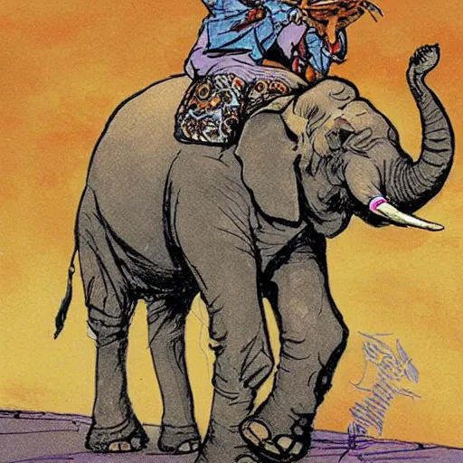 Prompt: elephant riding a bike, art by rebecca guay