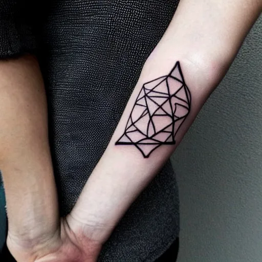 Image similar to a minimalistic thin line tattoo sketch representing interconnection of intellectual and spiritual origins of existence, straight patterns vs organic patterns, high detail