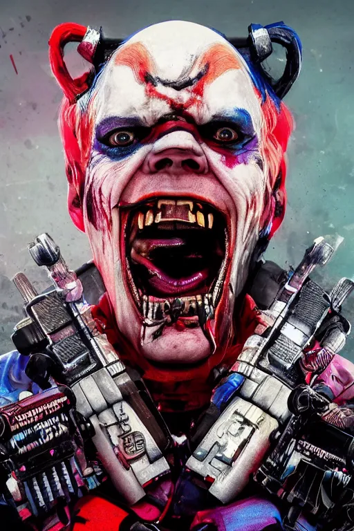 Image similar to portrait of williem dafoe as a harley quinn in suicide squad. intricate abstract. intricate artwork. by tooth wu, wlop, beeple, dan mumford. octane render, trending on artstation, greg rutkowski very coherent symmetrical artwork. cinematic, hyper realism, high detail, octane render, 8 k, iridescent accents