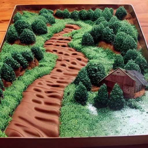 Prompt: landscape made out of milk chocolate