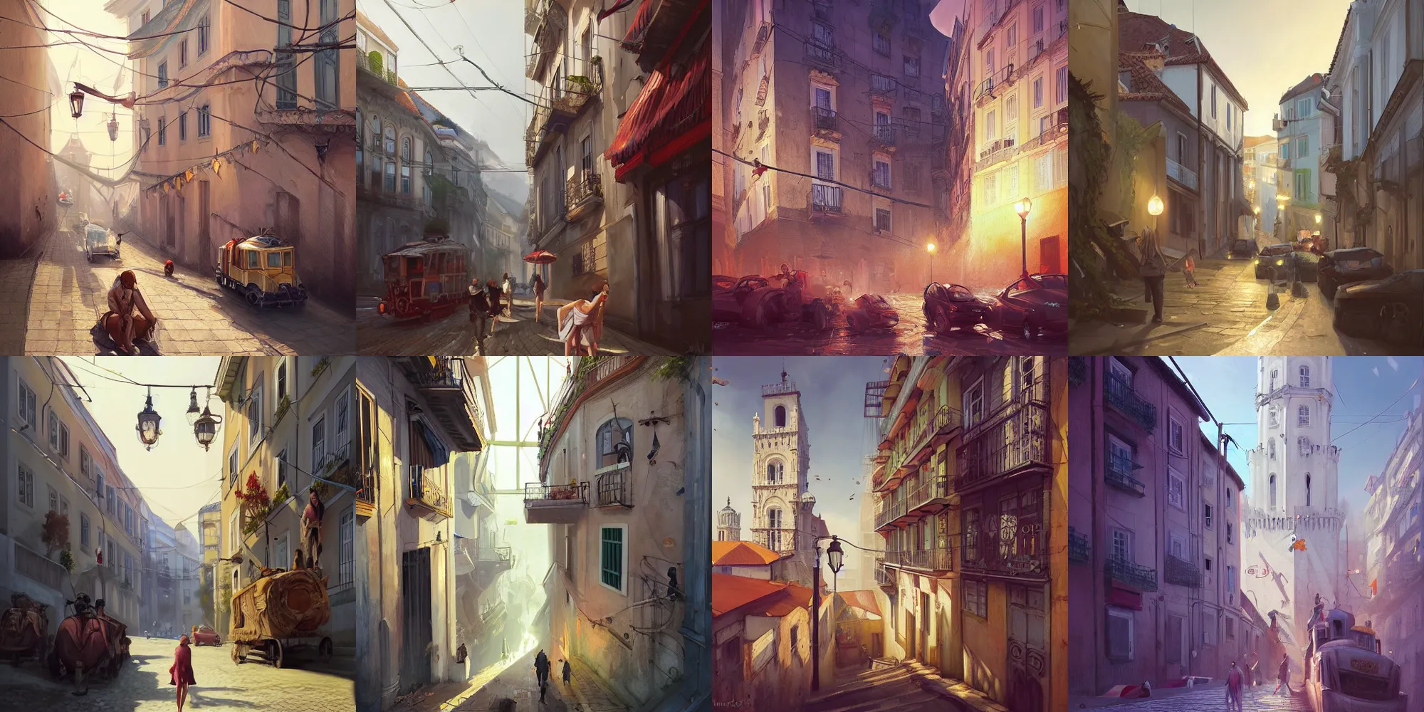 Prompt: The City of Lisbon, illustration painting by Mandy Jurgens and Małgorzata Kmiec and Dang My Linh and Lulu Chen and Alexis Franklin and Filip Hodas and Pascal Blanché and Bastien Lecouffe Deharme