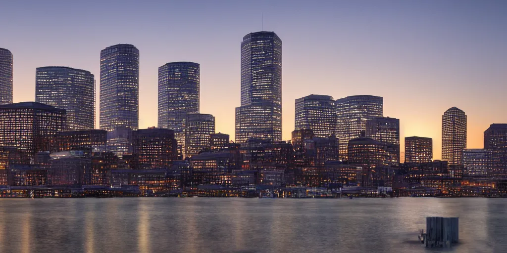 Image similar to boston skyline, ultra realistic, intricate, epic lighting, futuristic, 8 k resolution
