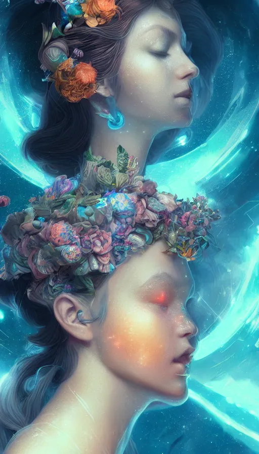 Image similar to a beautiful goddesses, planets crashing, highly detailed, profile, dreaming, digital painting, refreshing, trending on artstation, octane render, illustration by james jean