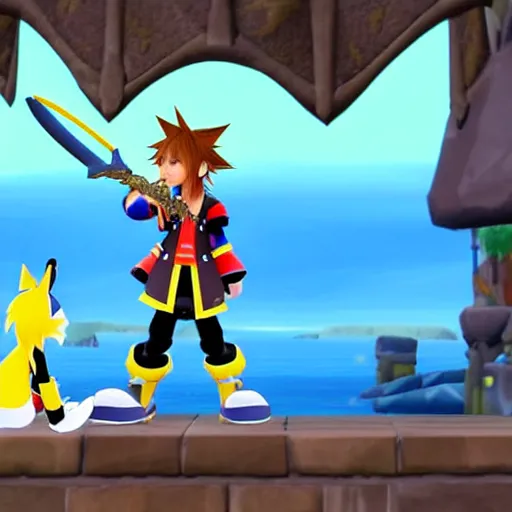 Prompt: A leaked image of a Warrior cats world in Kingdom Hearts 4, Kingdom hearts worlds, Sora donald and Goofy exploring the world of Warrior cats, action rpg Video game, Sora wielding a keyblade, Disney inspired, cartoony shaders, rtx on, Erin hunter, Warrior cats book series