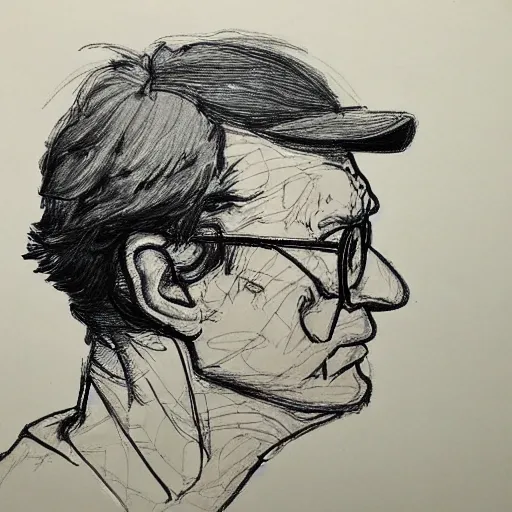 Prompt: a realistic yet scraggly portrait sketch of the side profile of a stern and sophisticated dale gribble, trending on artstation, intricate details, in the style of frank auerbach, in the style of sergio aragones, in the style of martin ansin, in the style of david aja, in the style of mattias adolfsson