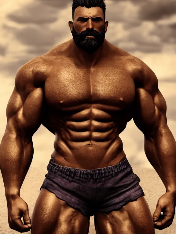 Image similar to a muscular man posing in a seductive way, big beard, bold, hyperrealistic, concept art, octane render, unreal engine 5, trending on artstation, high quality, 8 k, anatomically correct, five fingers, digital art, symmetrical, low contrast, epic scene, cinematic, dramatic lighting, high coherence