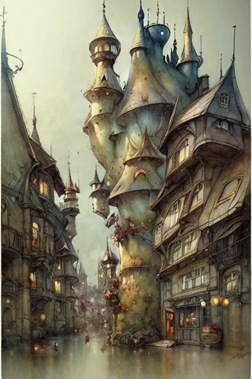 Prompt: (((((1950s fairy tale city . muted colors.))))) by Jean-Baptiste Monge !!!!!!!!!!!!!!!!!!!!!!!!!!!