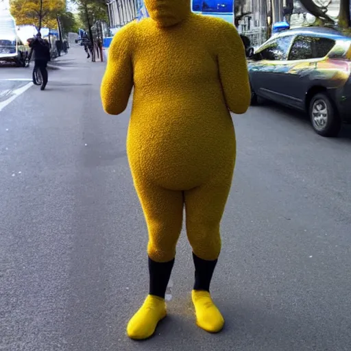 Prompt: Saw this guy dressed like a sponge on my way home from work. What a freak
