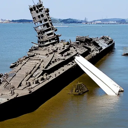 Image similar to the sunken remains of the battleship yamato.