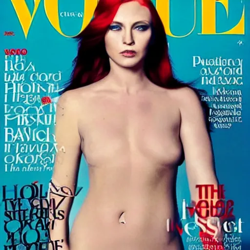 Prompt: Vladmir putin with his new red hair posing to Vogue magazine cover photo