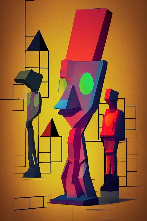 Image similar to cubist moai statue cutout digital illustration cartoon colorful beeple