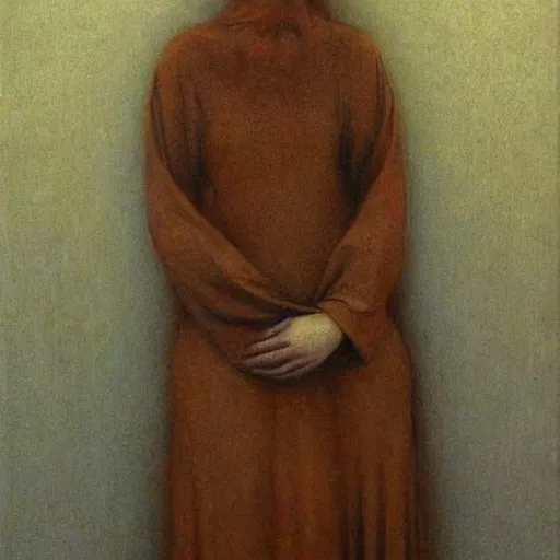 Prompt: young female in Brown dress painting by Beksinski