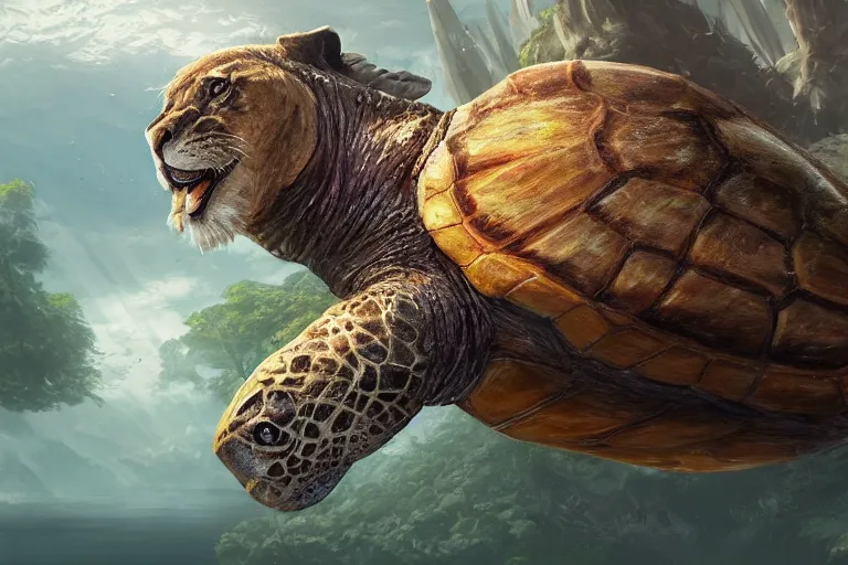 Prompt: the legendary island sized lion turtle, made by Stanley Artgerm Lau, WLOP, Rossdraws, ArtStation, CGSociety, concept art, cgsociety, octane render, trending on artstation, artstationHD, artstationHQ, unreal engine, 4k, 8k,